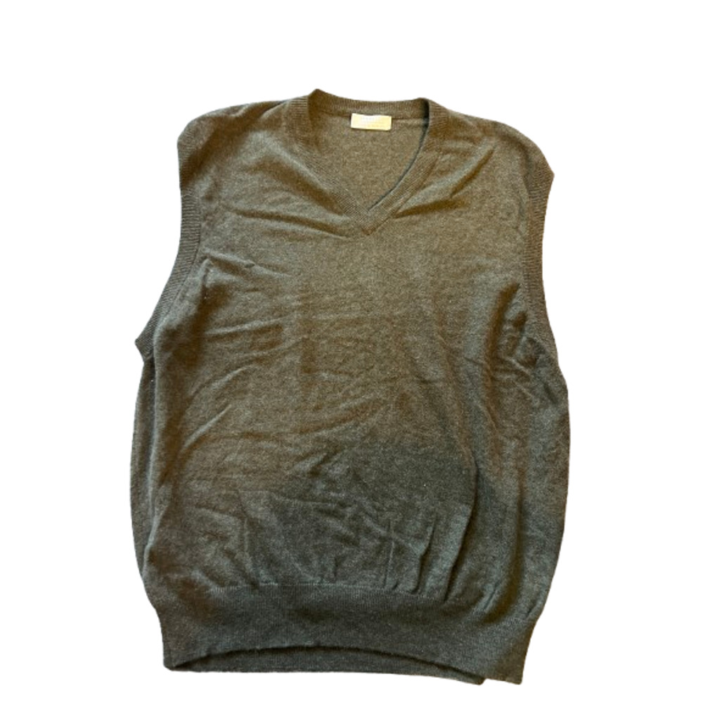 Hawick Mens Gray 100% Cashmere V Neck Sleeveless Knitwear Vest Sweater Size L